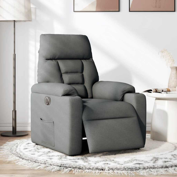 Fotoliu rabatabil electric, gri închis, material textil