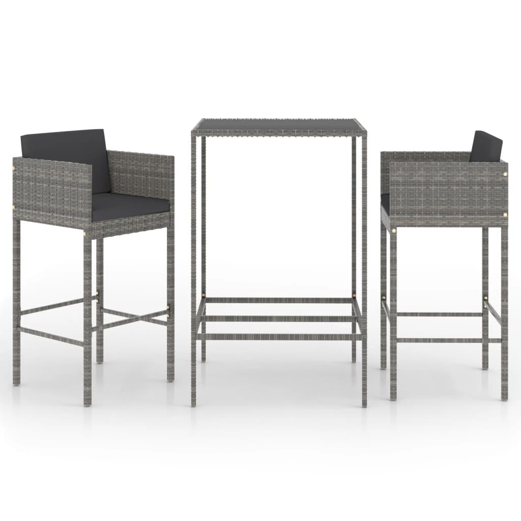 3 részes szürke polyrattan kerti bárszett párnákkal (3094788)