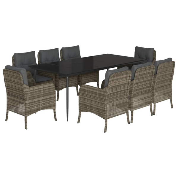 Set mobilier grădină cu perne, 9 piese, gri, poliratan
