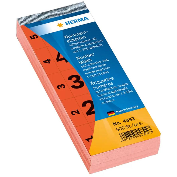 HERMA Nummernblock selbstklebend 1-500 rot  28x56 mm
