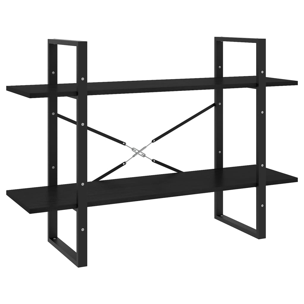 2-szintes fekete tömör fenyőfa könyvszekrény 100 x 30 x 70 cm (806476)