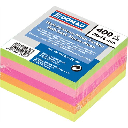 Donau Neon 76x76mm öntapadó jegyzettömb - 5 színű (400 lap / tömb) (7574001PL-99)
