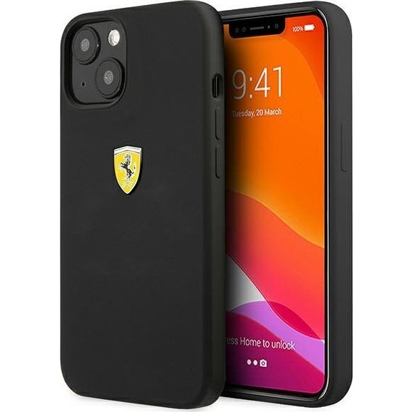 Ferrari Silicone Apple iPhone 13 mini hátlap tok, fekete (FESSIHCP13SBK)