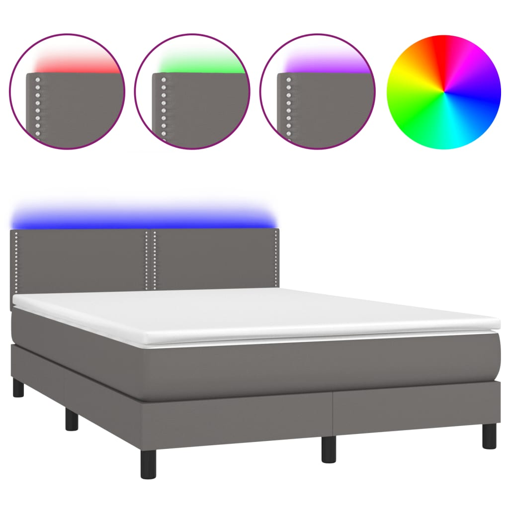szürke műbőr rugós ágy matraccal és LED-del 140x200 cm (3134169)