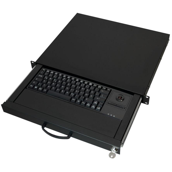 Aixcase AIX-19K1UKDETB-B 19" Rack Szekrénybe építhető 1U fiók + Billentyűzet (Német) + Trackball