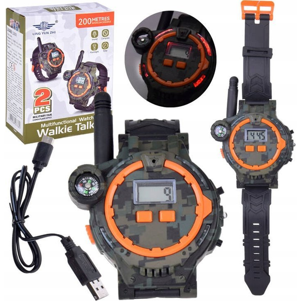 Walkie talkie 2 Zegarki wielofunkcyjne Zasięg 200m Kompas ZA5463