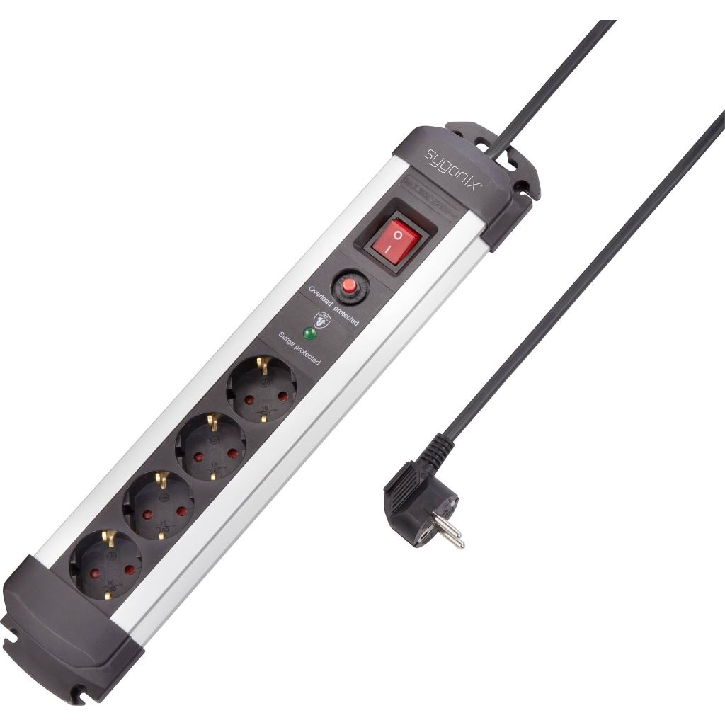 Sygonix védőérintkezős túlfeszültség ellen védő elosztó ezüst fekete (SY-4755612) (SY4755612)
