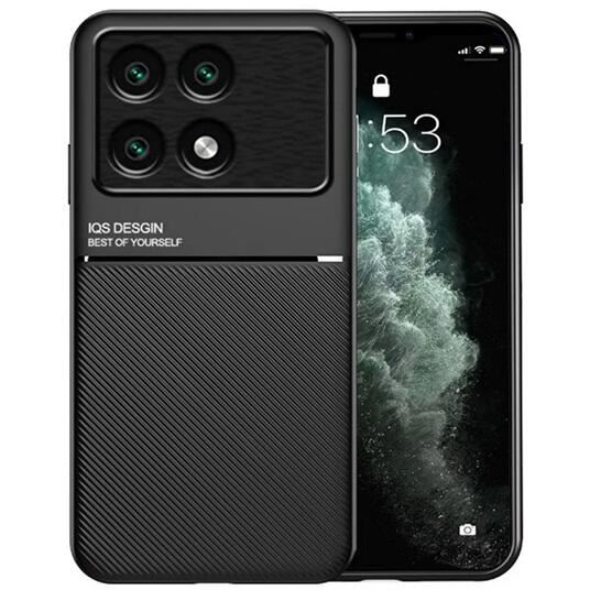 Gigapack Xiaomi Poco F6 Pro mágneses, bőr hatású, csíkos mintás tok fekete (GP-158552) (GP-158552)