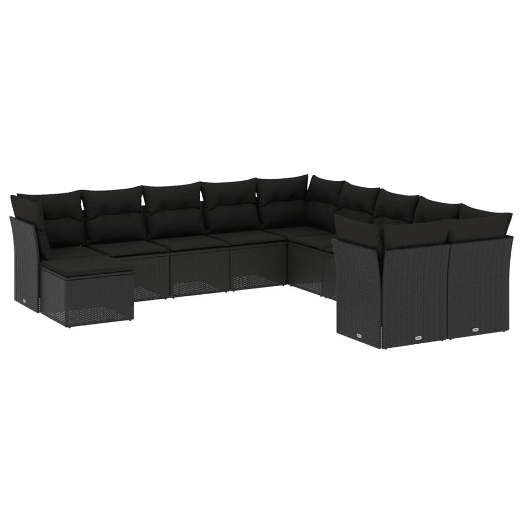 11 részes fekete polyrattan kerti ülőgarnitúra párnákkal (3250444)