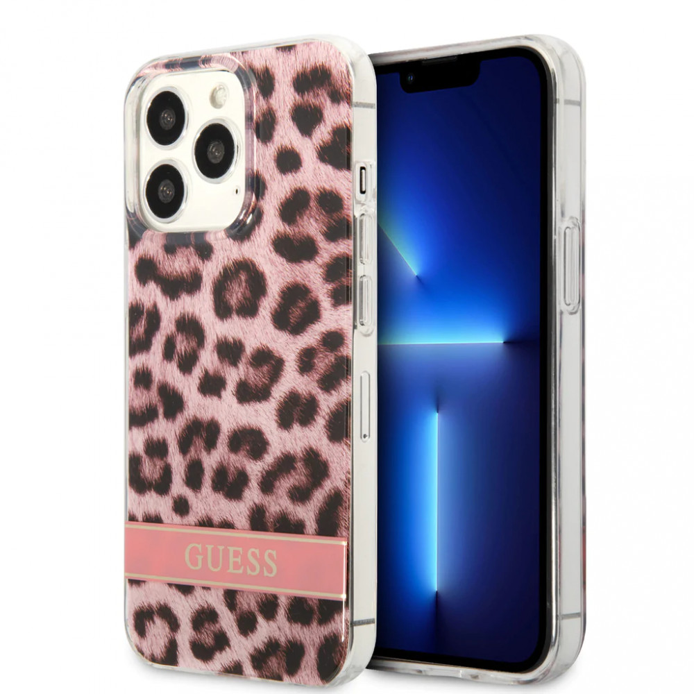 Guess Leopard Electro Stripe Apple iPhone 13 Pro Max Tok - Rózsaszín/Mintás (GUHCP13XHSLEOP)