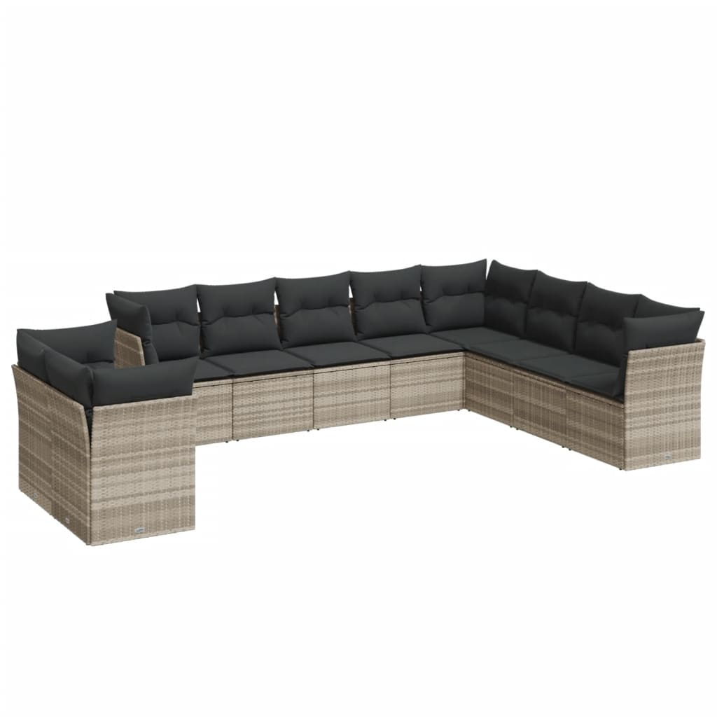 10 részes világosszürke polyrattan kerti ülőgarnitúra párnákkal (3249701)