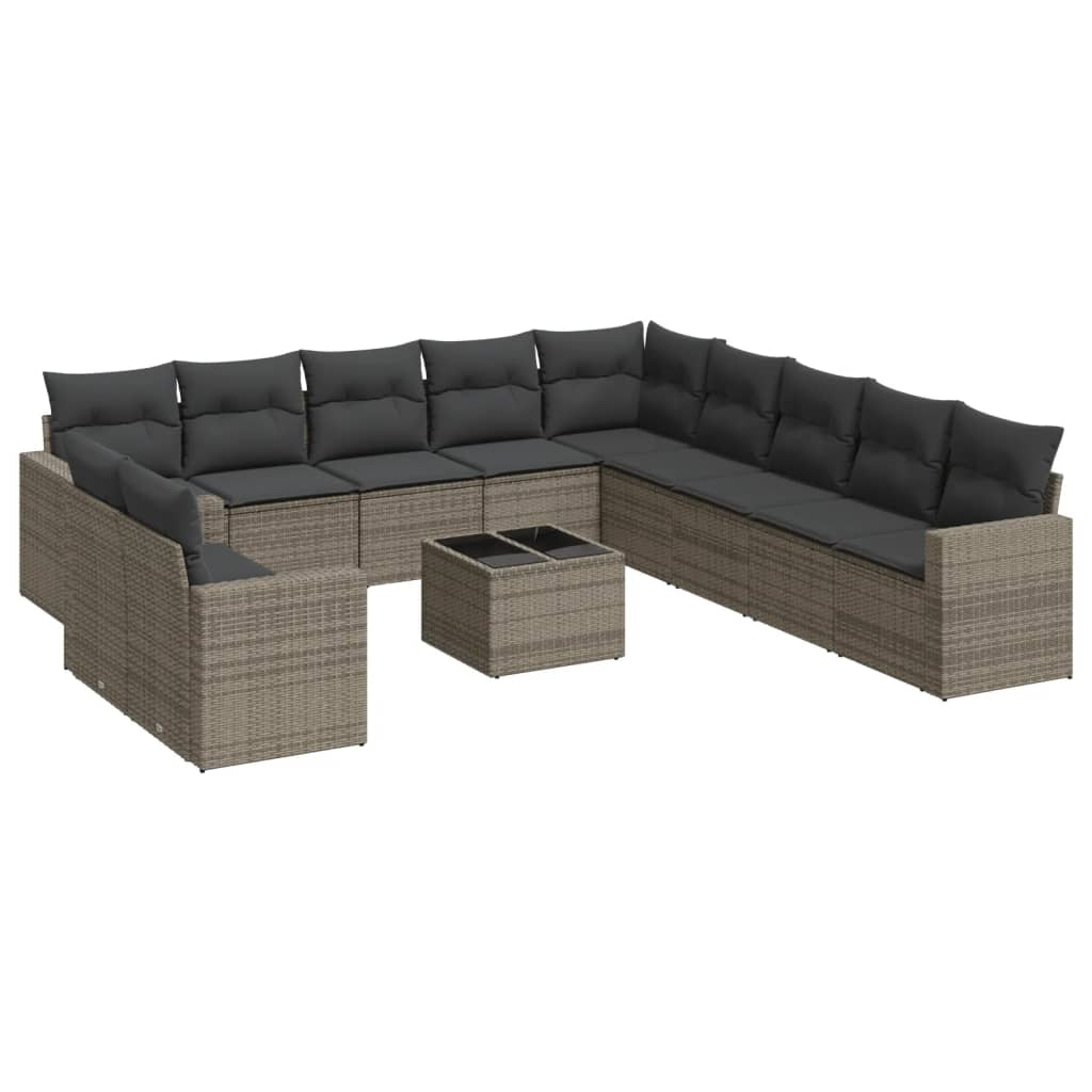 12 részes szürke polyrattan kerti ülőgarnitúra párnákkal (3251537)