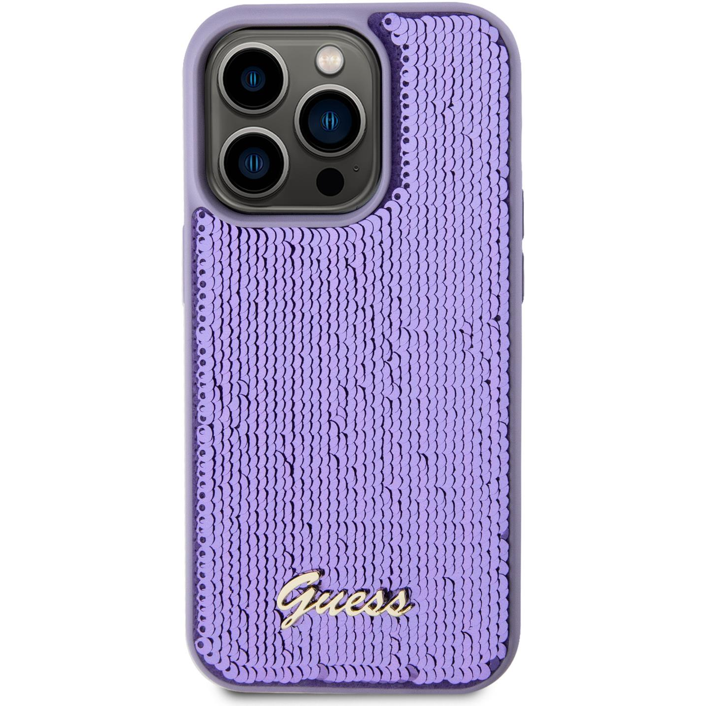 Guess Sequin Script Logo iPhone 15 Pro Max lila tok (GUHCP15XPSFDGSU)