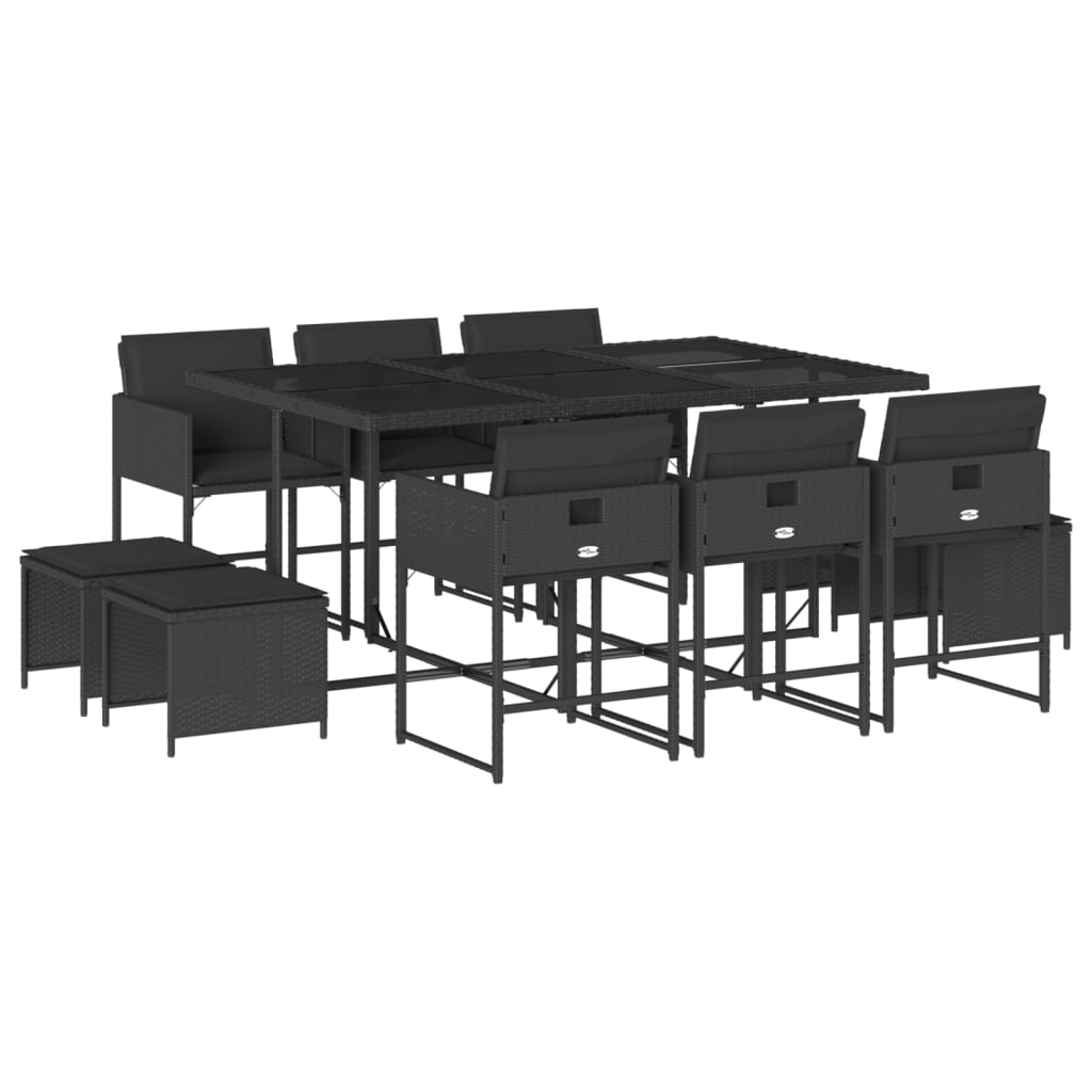 11 részes fekete polyrattan kerti étkezőgarnitúra párnákkal (3278094)