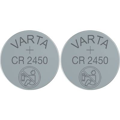 CR2450 lítium gombelem, 3 V, 560 mA, 2 db, Varta BR2450, DL2450, ECR2450, KCR2450, KL2450, KECR2450, LM2450
