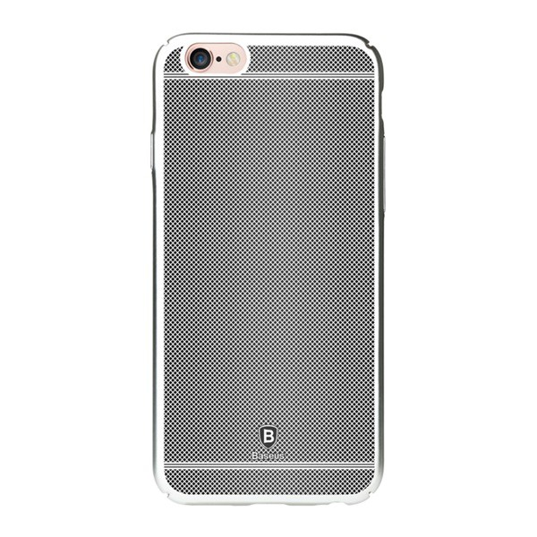 BASEUS GLORY műanyag telefonvédő (fémhatású keret, rács minta) EZÜST [Apple iPhone 6S Plus 5.5] (WIAPIPH6SP-GLOS)