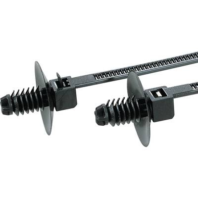 HellermannTyton 150-55610 T18RDP5-PA66-BK Kábelkötöző 110 mm 2.50 mm Fekete Terpesztő horgonnyal és koronggal 500 db (150-55610)