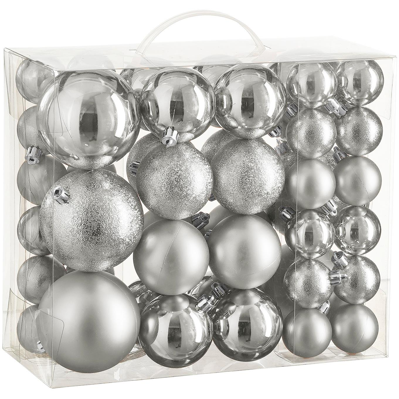 LAALU díszkészlet: vegyes ezüst díszek 4, 6, 8 cm, 46 db (LAU-6235)