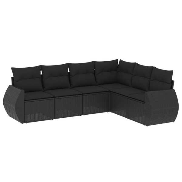Set mobilier de grădină cu perne, 6 piese, negru, poliratan