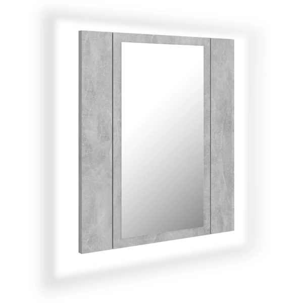 betonszürke akril LED-es tükrös fürdőszobaszekrény 40x12x45 cm