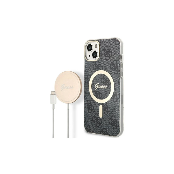 Guess Set GUBPP14MH4EACSK Case+ töltő iPhone 14 Plus / 15 Plus készülékhez 6.7"-os kemény tok 4G Pr fekete