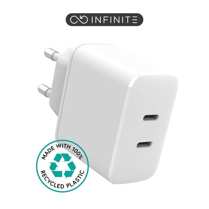 eSTUFF Infinite 2x USB-C Hálózati töltő - Fehér (35W) (ES637035)