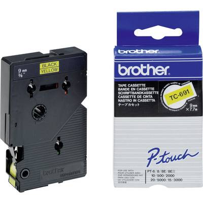 Brother TC-691 etiketbånd Sort på gul