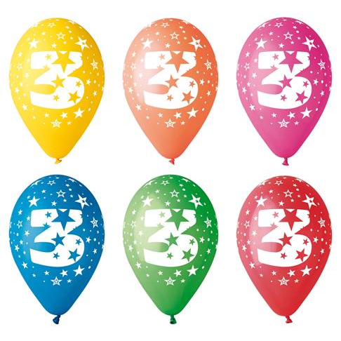 Léggömb 26cm - 3-as szám (5db) (11-PRINT3)