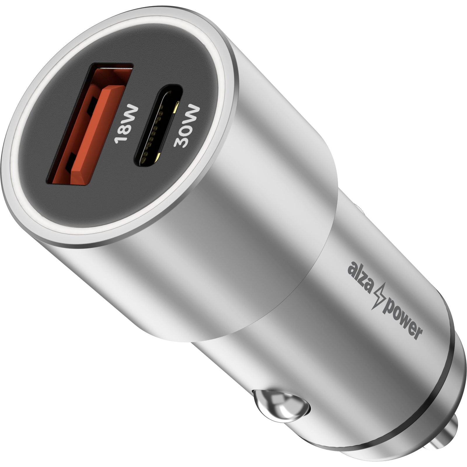 AlzaPower Car Charger X525 USB-A + USB-C Power Delivery 30W - ezüst (APW-CC2QPD01AS)