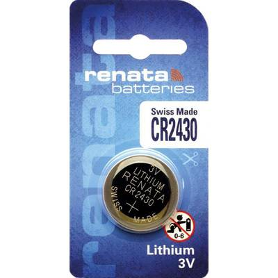 CR2430 lítium gombelem, 3 V, 285 mA, Renata BR2430, DL2430, ECR2430, KCR2430, KL2430, KECR2430, LM2430 (703592)