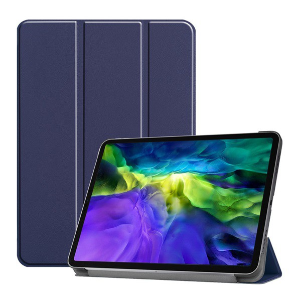 Tok álló, bőr hatású (aktív FLIP, oldalra nyíló, TRIFOLD asztali tartó funkció) SÖTÉTKÉK [Apple IPAD Pro 11 (2021)] (5996591028705)