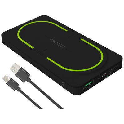 ProUser Wireless powerbank 10000 mAh Quick Charge 3.0, Power Delivery 3.0 Lítiumion Fekete-zöld egyidejű töltés és kisütés, állapotjelző (20168) (20168)