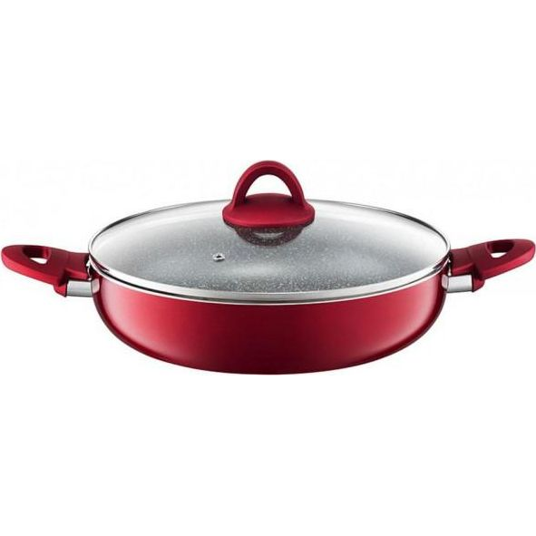 Ambition Jasper Mély Serpenyő - Fedővel 28 cm piros (20159)