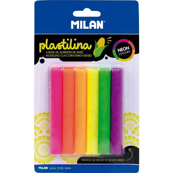 Blíster 6 Plasticinas De Cores Neon 70g Milan