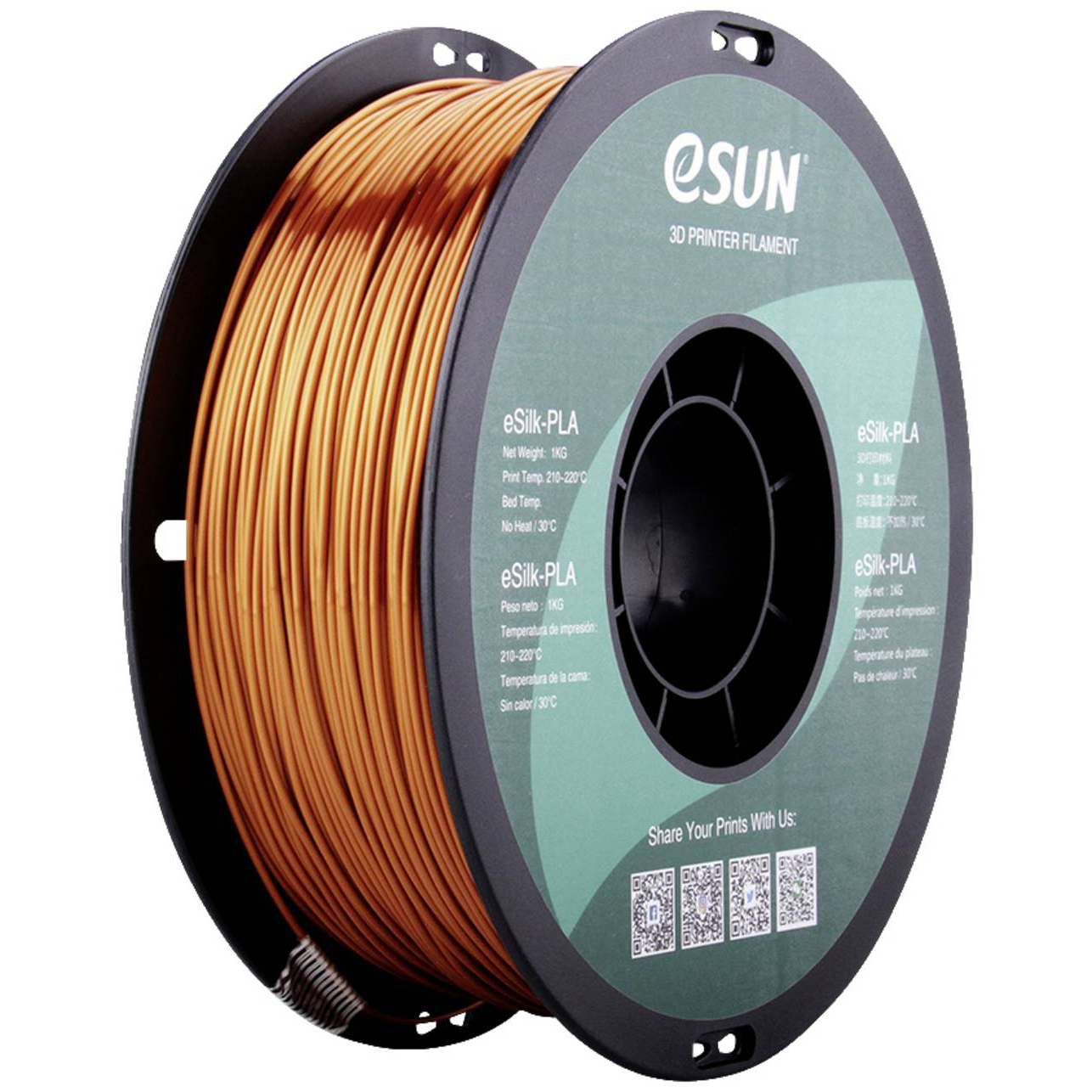 ESUN 3D nyomtatószál PLA műanyag 1.75 mm 1 kg Vörösréz (fémes) (ePLA-Silk Copper) (ePLA-Silk Copper)