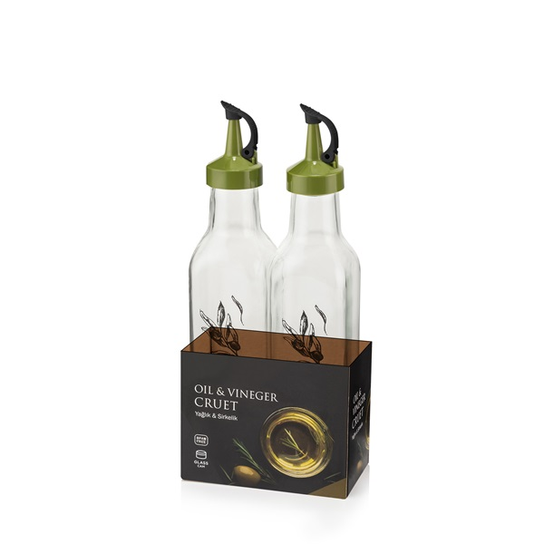 IRIS C-00253 Olaj és ecet kiöntő szett 2 darabos, 2*250ml, fekete vagy zöld színű (C-00253)