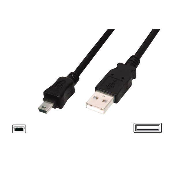DIGITUS USB 2.0 Anschlusskabel Typ A -mini B  St/St 3.0m, sw