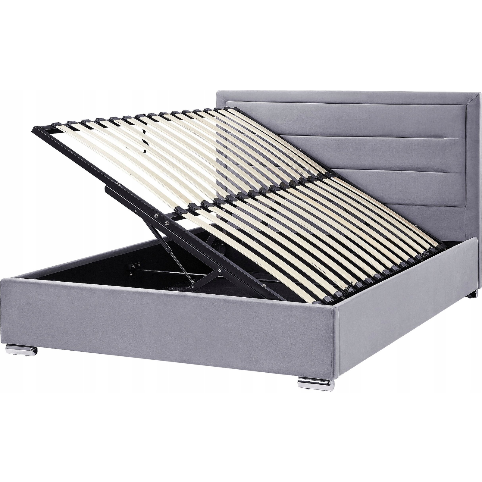 Cama Con Almacenaje De Terciopelo Gris Oscuro 160 X 200 Cm Cabecero Acolchado Rouen - Gris