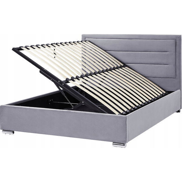 Cama Con Almacenaje De Terciopelo Gris Oscuro 160 X 200 Cm Cabecero Acolchado Rouen - Gris