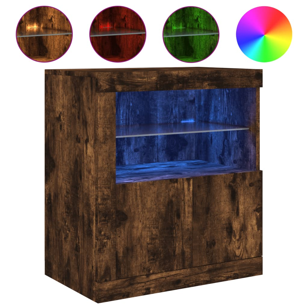 füstös tölgy színű tálalószekrény LED-ekkel 60,5 x 37 x 67 cm (836620)