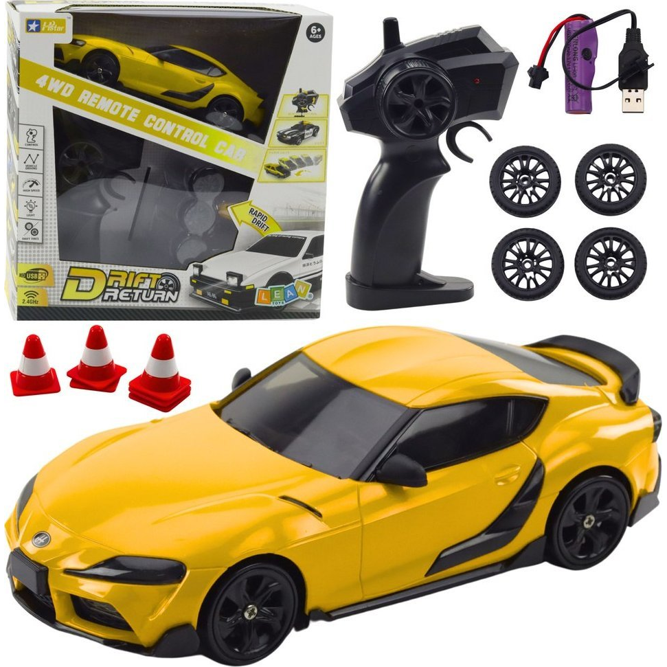 Drift Sportkocsi Cserélhető Kerekek Távirányítású RC 4WD Sárga 22686 (22686)
