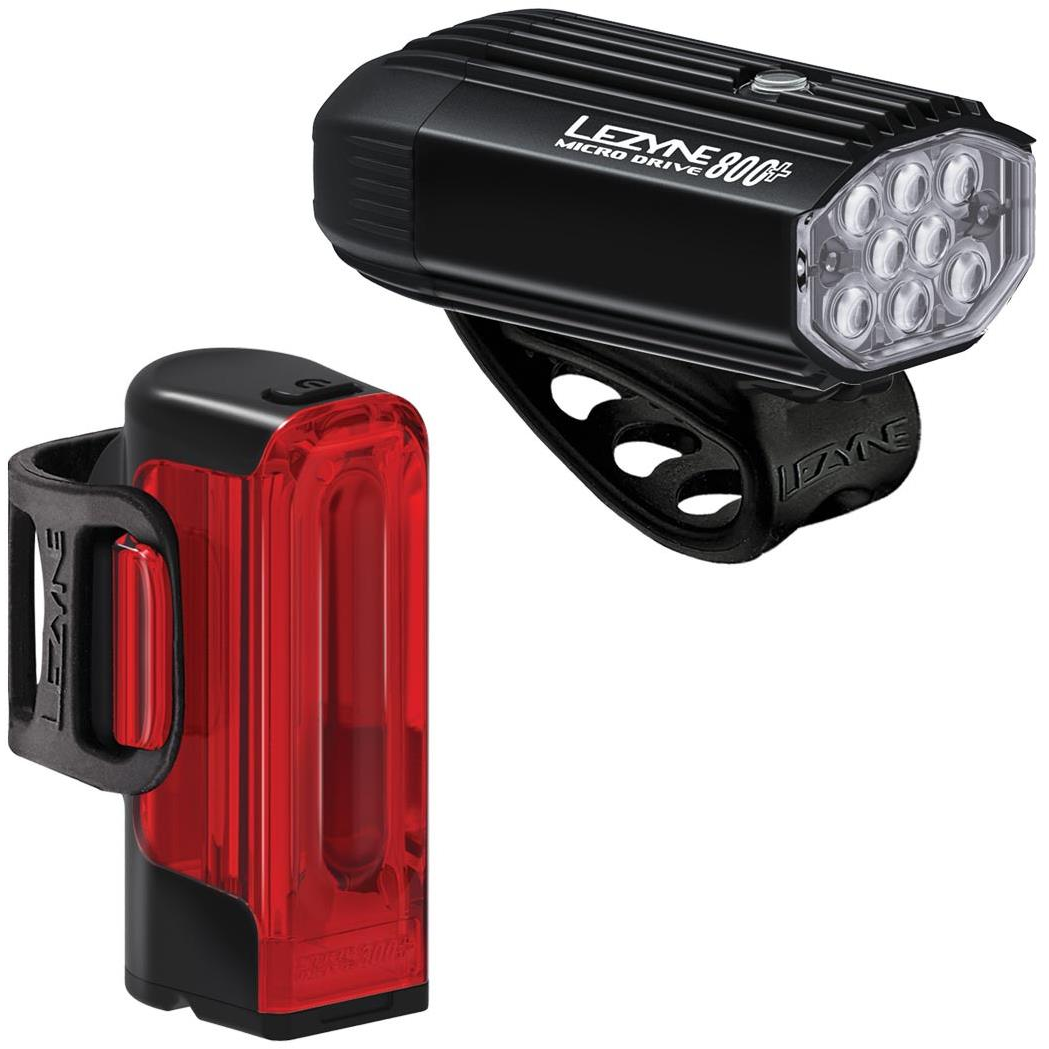 Lezyne Micro Drive 800+ / Strip Drive 300+ Pair Satin Black / Black (1-LED-2P-V1637)