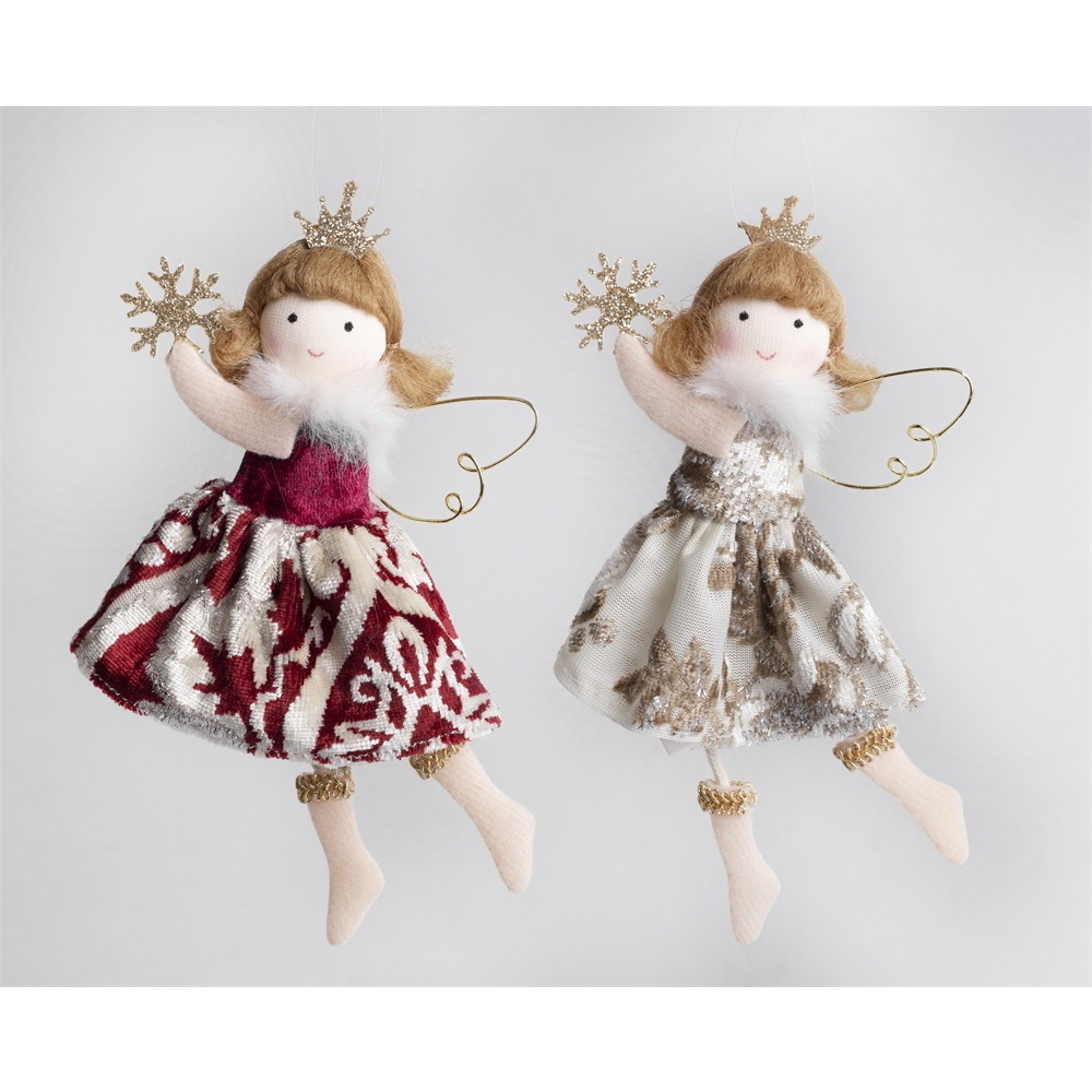 Iris Karácsonyi Textil felakasztható angyal dísz 17cm - Fehér / piros (060639)