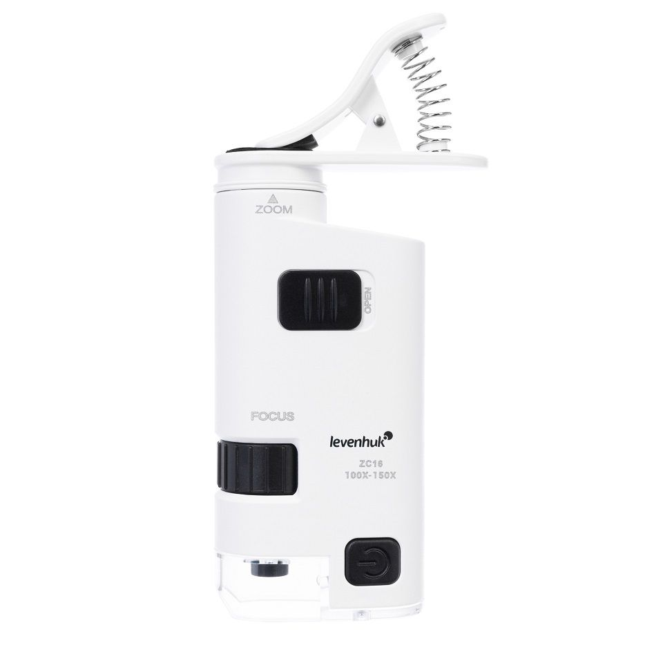 Levenhuk 100-150X csipeszes zseb mikroszkóp telefonhoz akkus Led- UV világítással Zeno Cash ZC16 (74115) (74115)