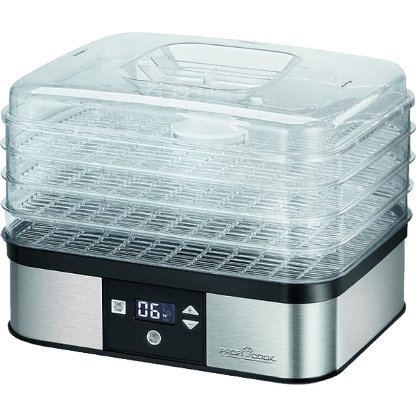 Deshidratador Alimentos, 4 Bandejas, 7 Niveles Temperatura, Pantalla Lcd, Seca Frutas, Verduras Plata 350w Proficook Dr1116