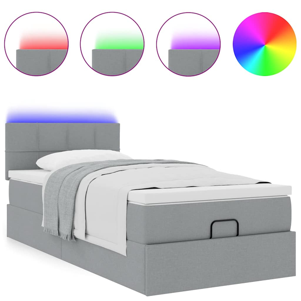Ottomán ágy matraccal világosszürke 100x200 cm szövet
