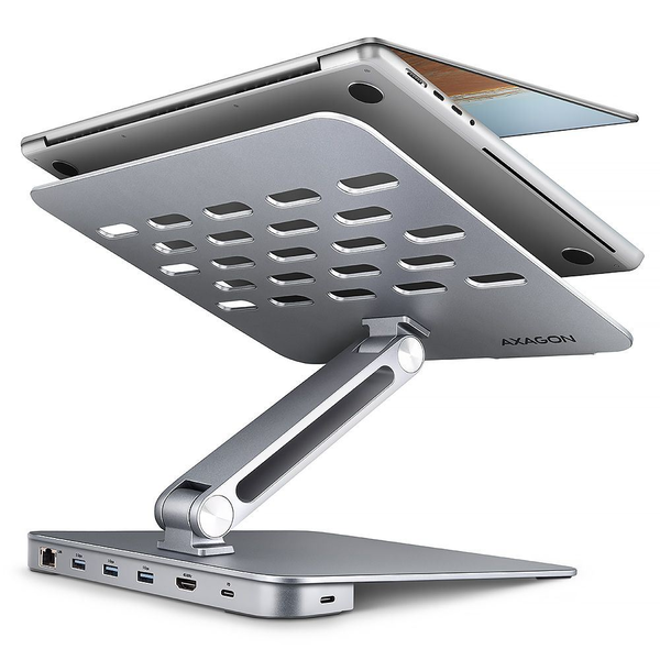 Axagon HMC-STND USB-C 5Gbps HUB 7in1 és alumínium notebook állvány ezüst
