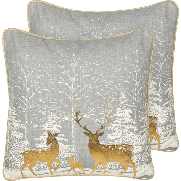 Conjunto De 2 Cojines Estampado Navidad 45 X 45 Cm Fundas De Algodón Extraíbles Relleno Poliéster Gris Aechmea - Gris