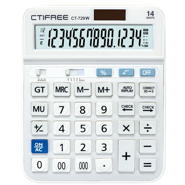 CTIFREE CT-729W fehér számológép, 153x203mm, 14 számjegy, dual power (CT-729W)