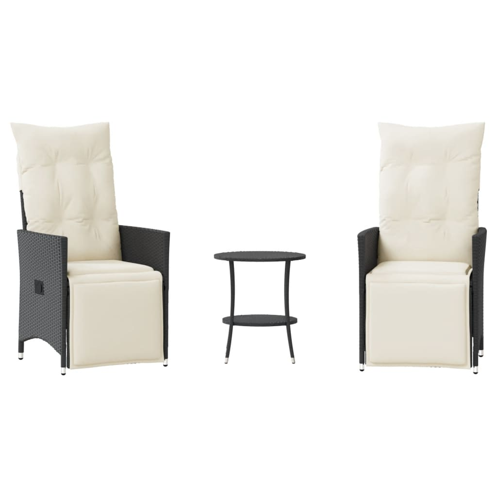 3 részes fekete polyrattan bisztrógarnitúra párnával (365673)